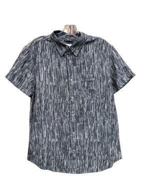 TenTree mens button down shirt grey print hemptencel blend short sleeve Medium